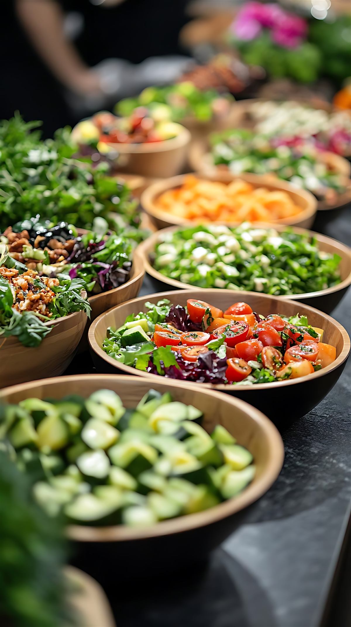 A salad bar with fresh, seasonal vegetables